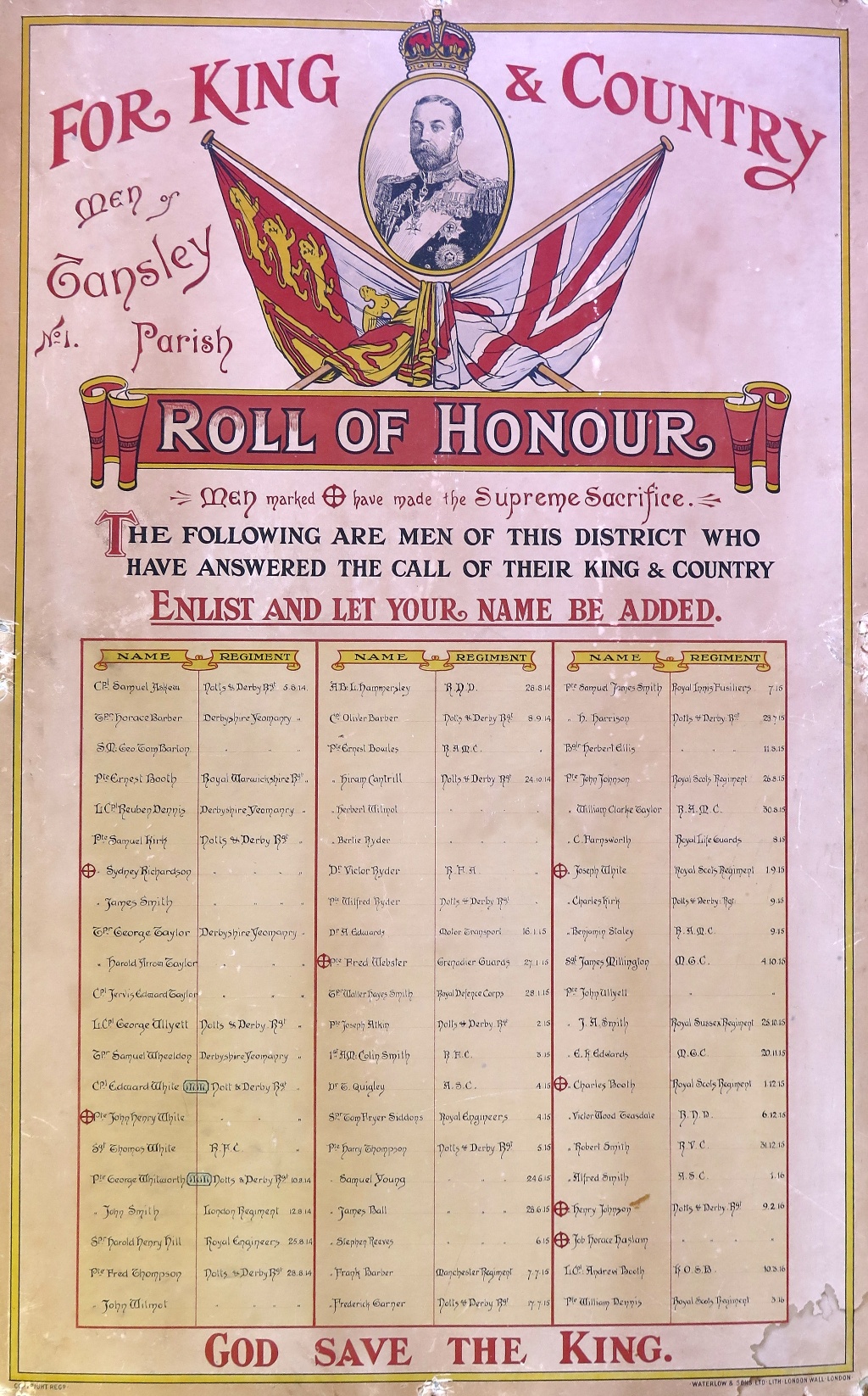 WW1 Roll of Honour 1 for Tansley